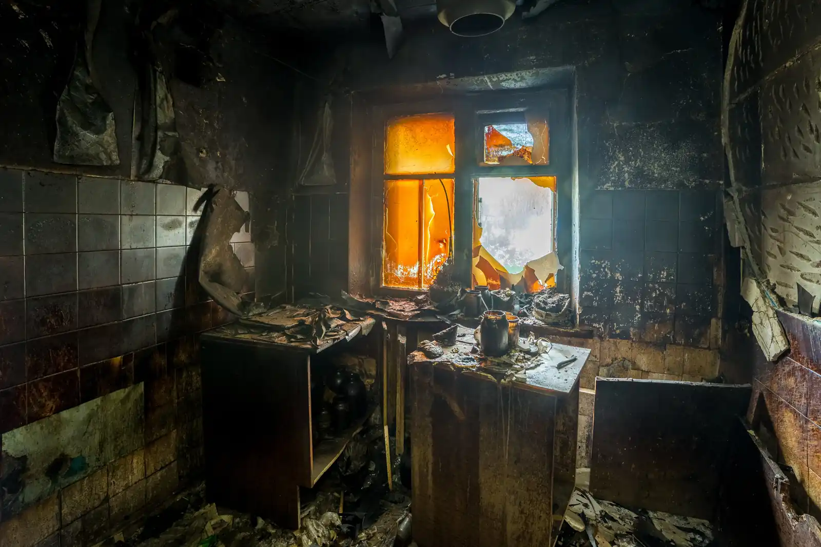 Fire damage restoration crew responding to a house fire in Federal Way, WA near 98003